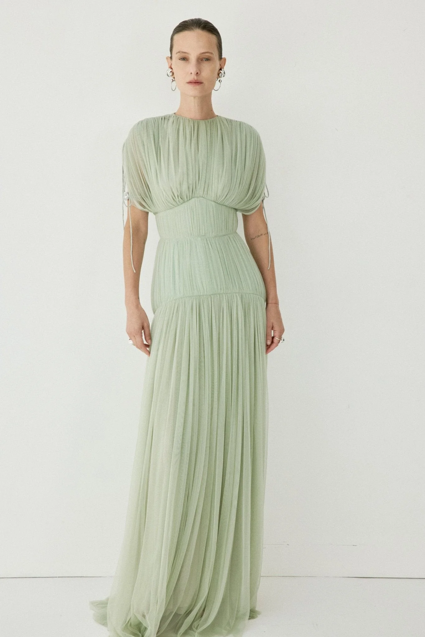 NYMERA MAXI DRESS IN SAGE GREEN TULLE - 1
