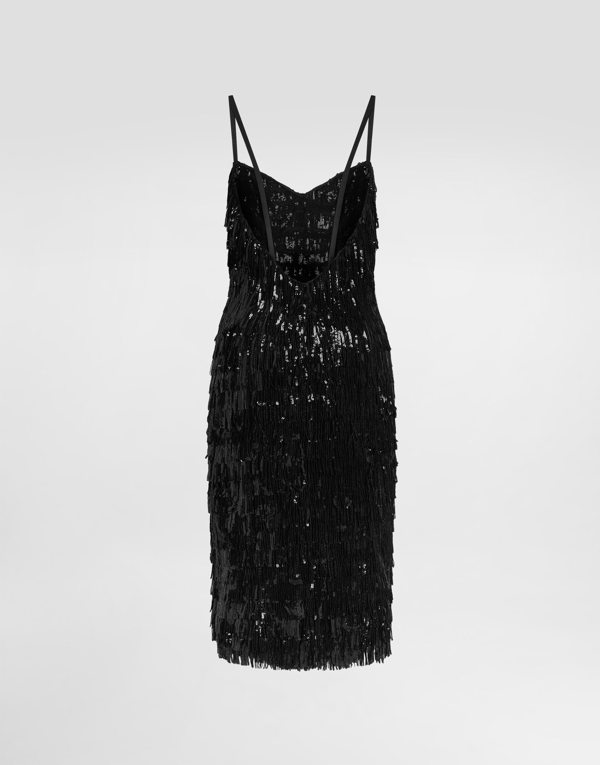 Calf-length slip dress with sequined fringing - 6