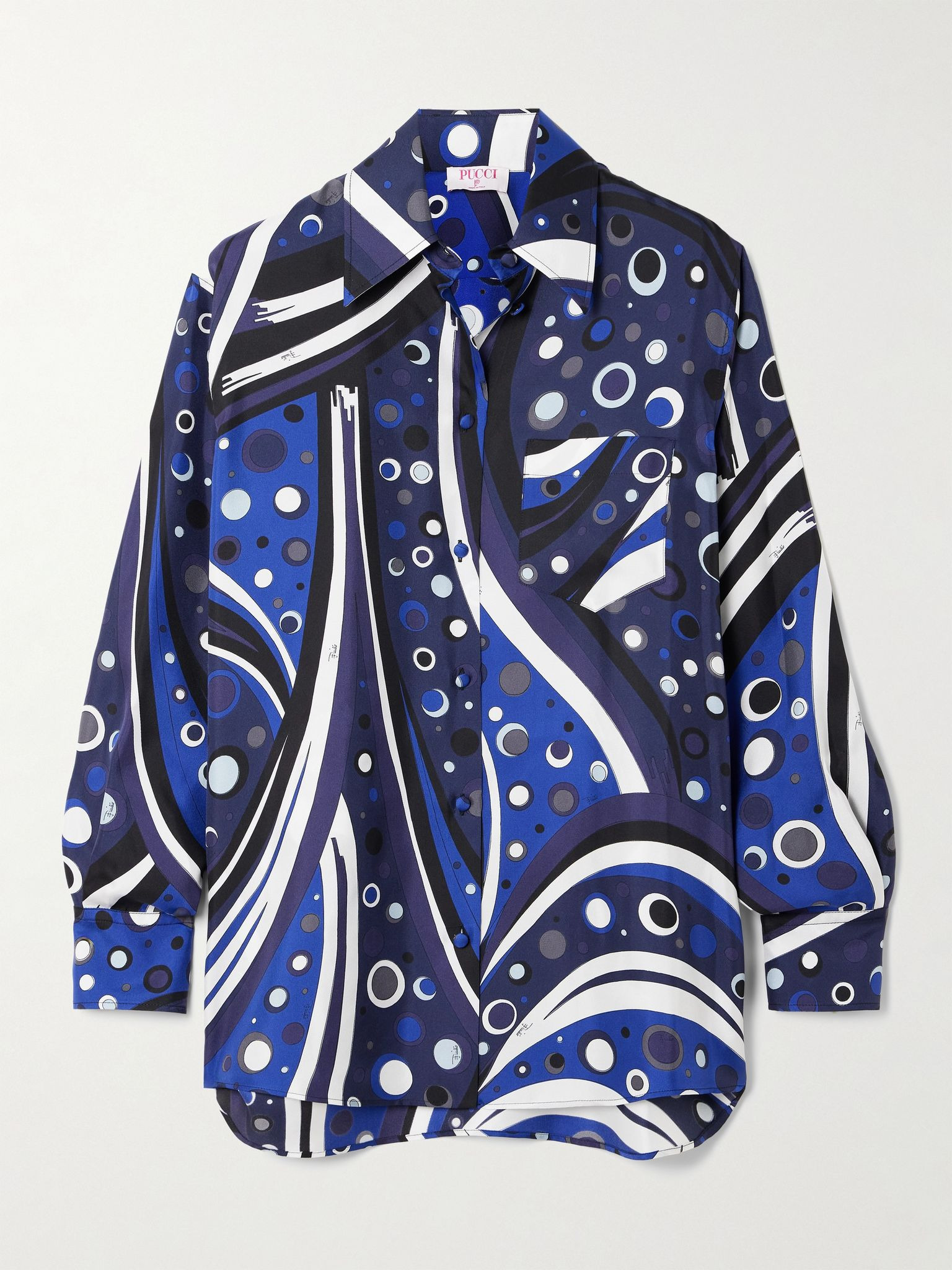 Printed silk-twill shirt Navy - 1