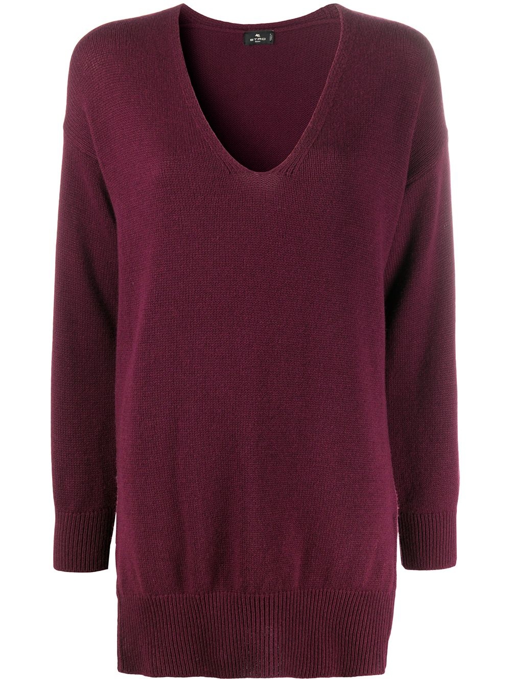 V-neck fined ribbed knit jumper - 1