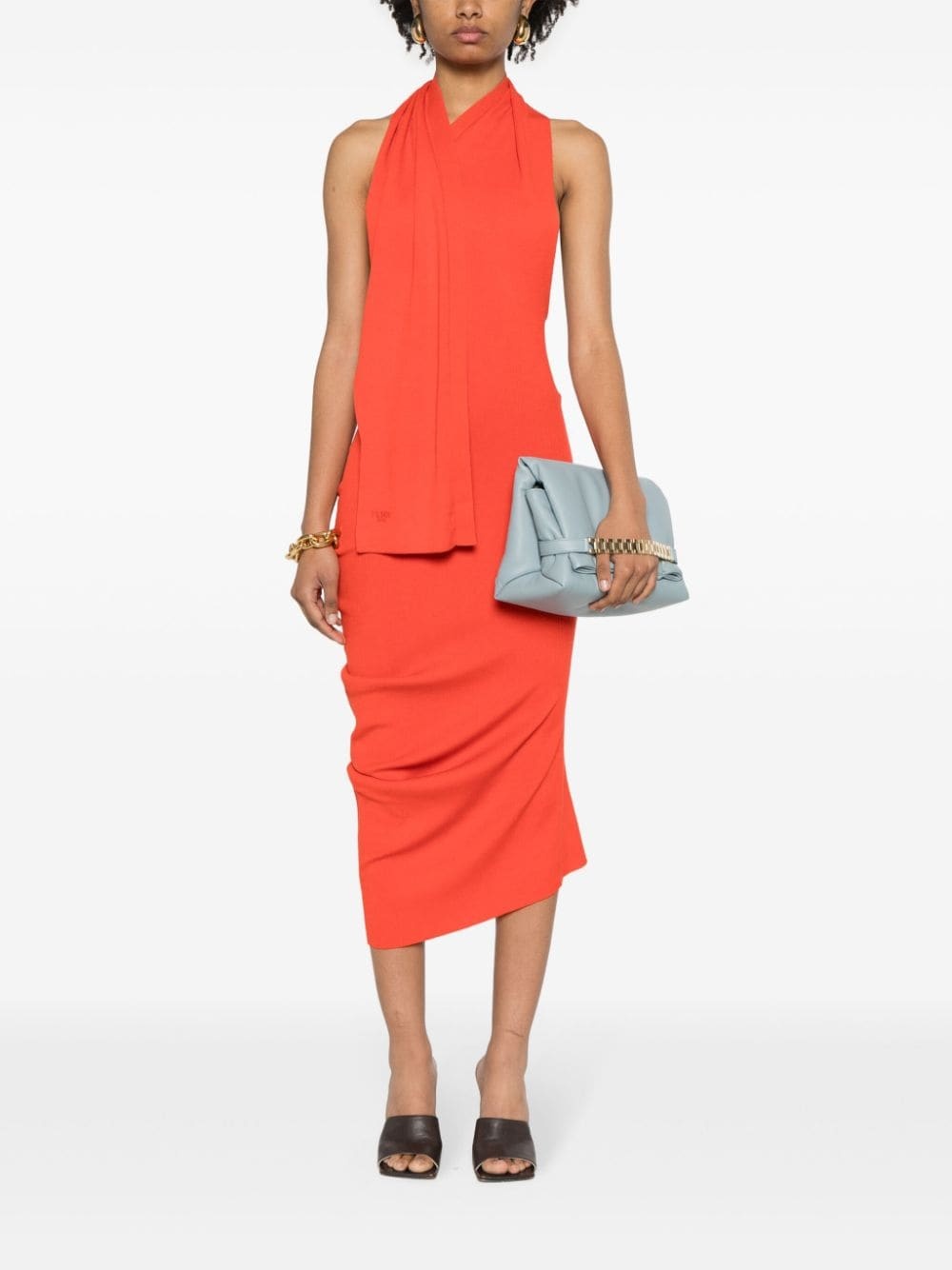 halterneck asymmetric midi dress - 2