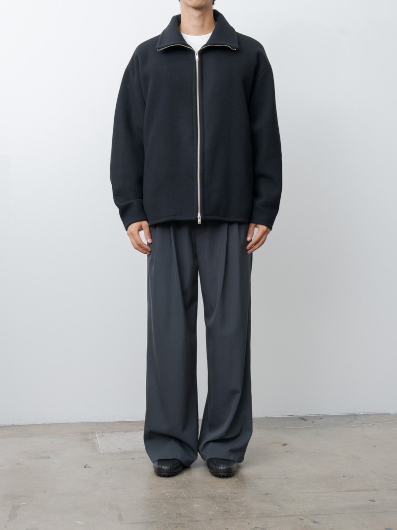 YOKE Wool Washer Twill 2pleated Wide-leg Easy Trousers - Navy outlook