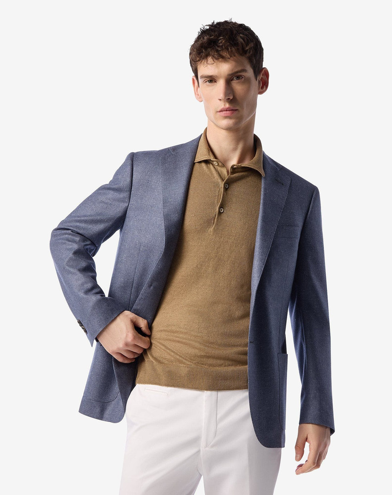 CORNELIANI Denim blue wool and silk jacket outlook
