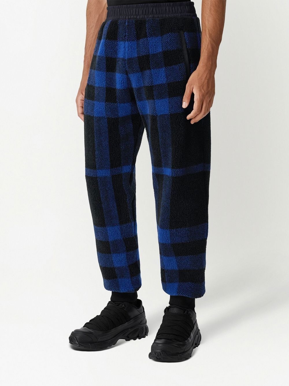 check-pattern fleece track pants - 3