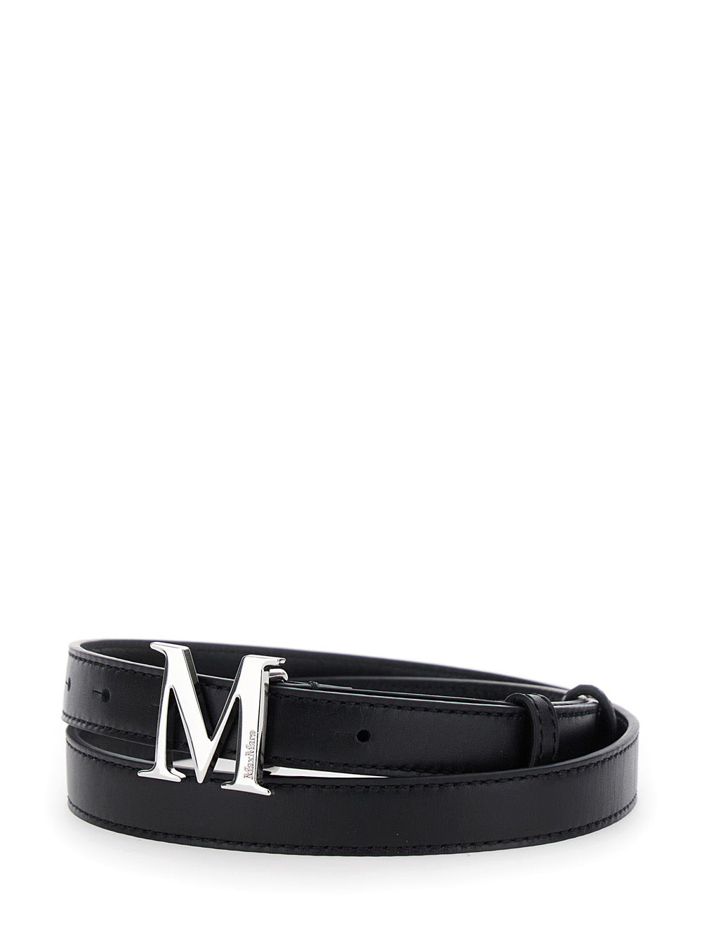 Max Mara Women Black Belt With Logo Plaque Buckle Closure And Contrasting Stitching In Leather Woman - 2