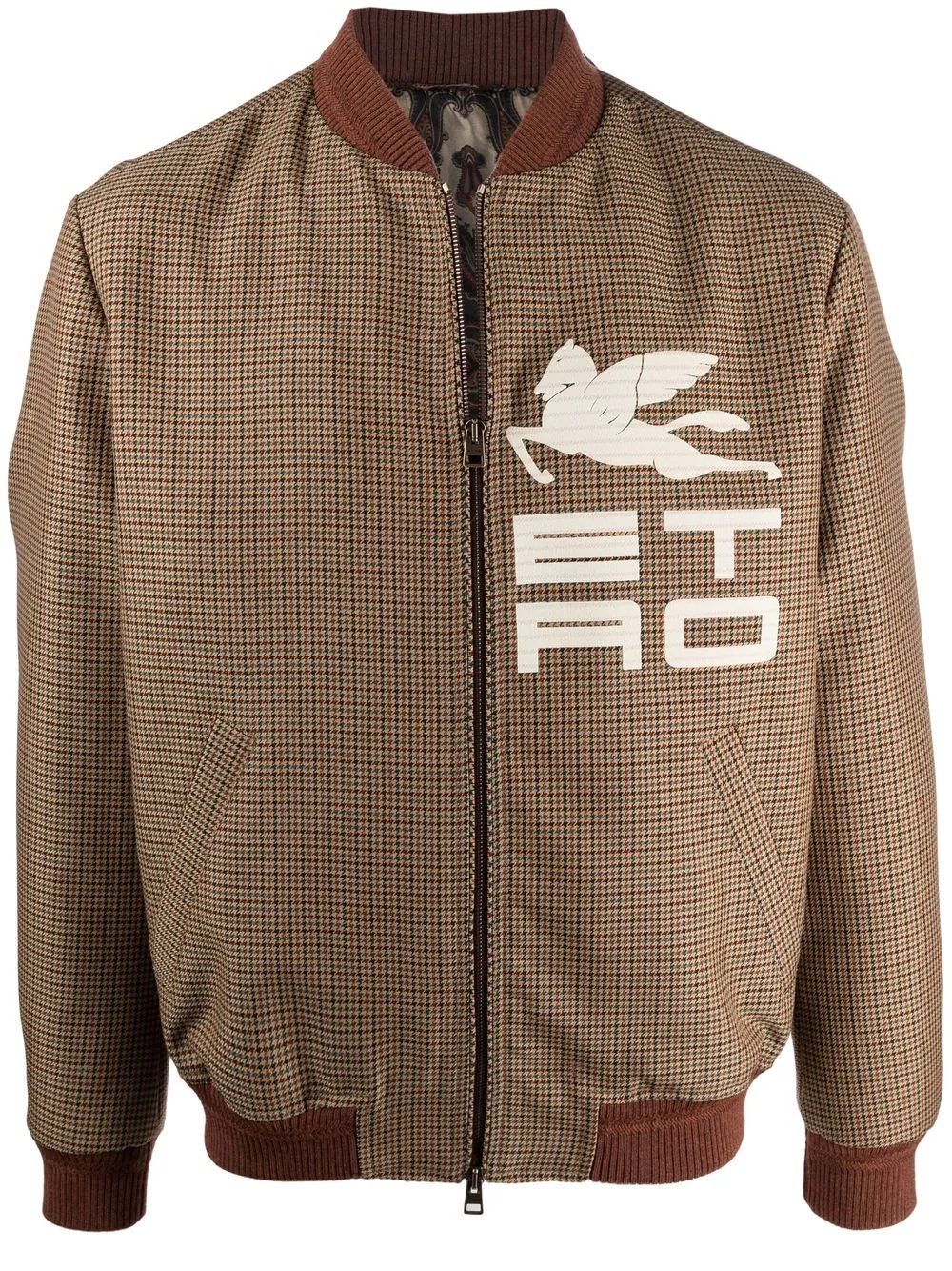 logo-print check bomber jacket - 1