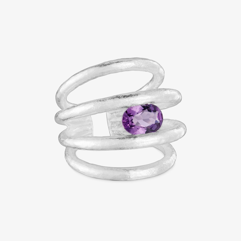 TOUS Silver open Ring with amethyst Duna outlook