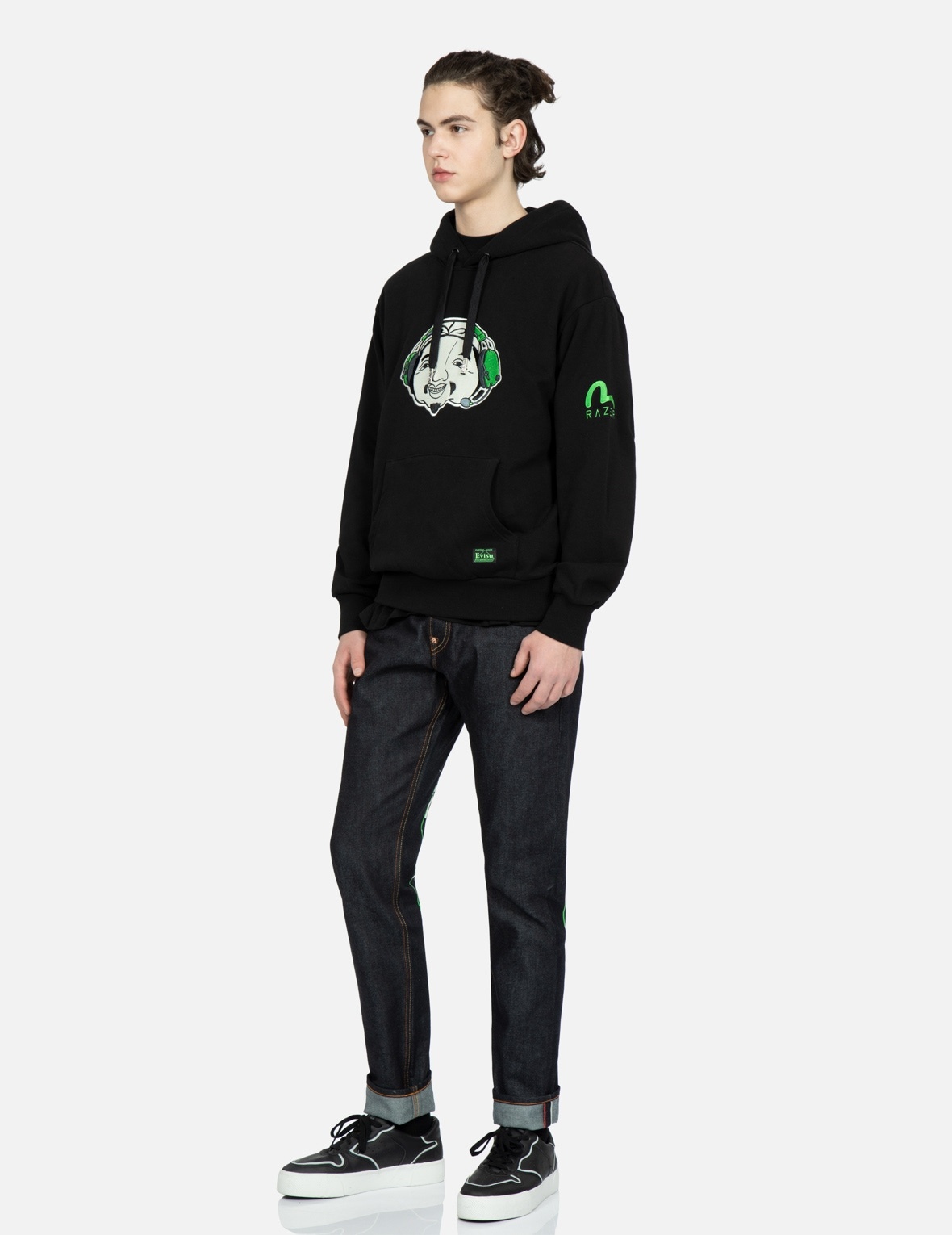 RAZER X EVISU GODHEAD AND SLOGAN EMBROIDERY HOODIE - 4