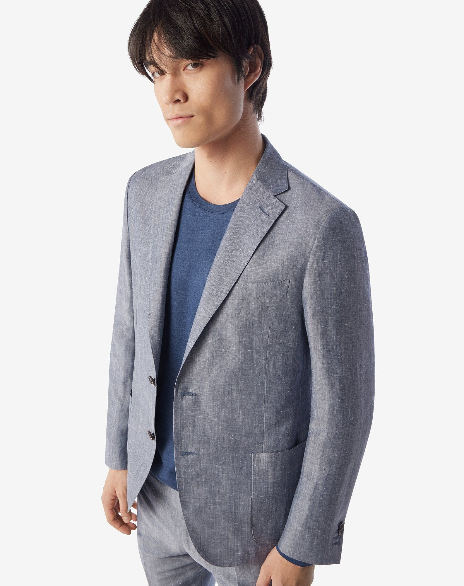 Denim blue wool and linen suit - 6