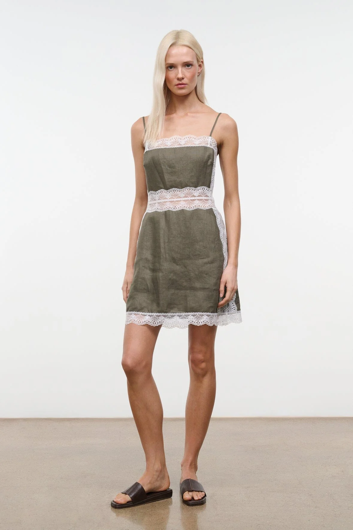 STAUD AMALINA LINEN MINI DRESS THYME - 1