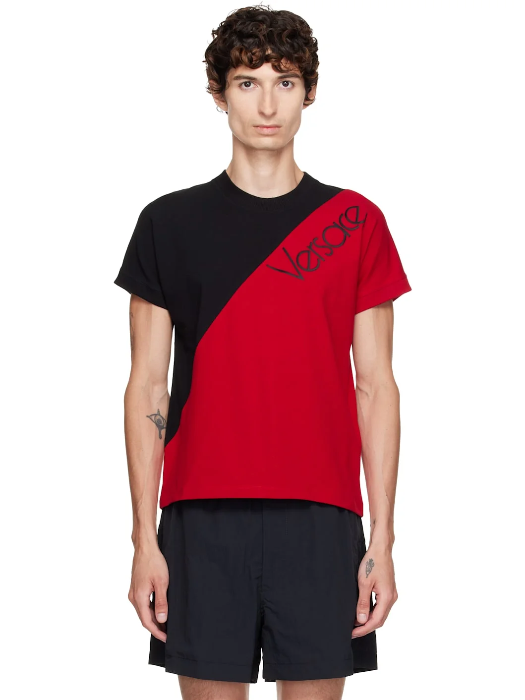 Black & Red Embroidered-Logo Slim T-shirt - 1