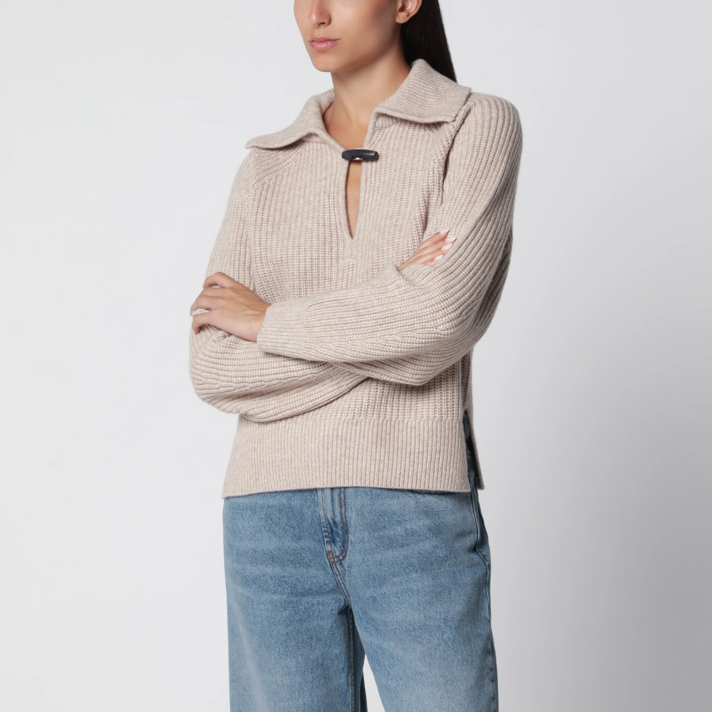 Beige wool and cashmere sweater - 1