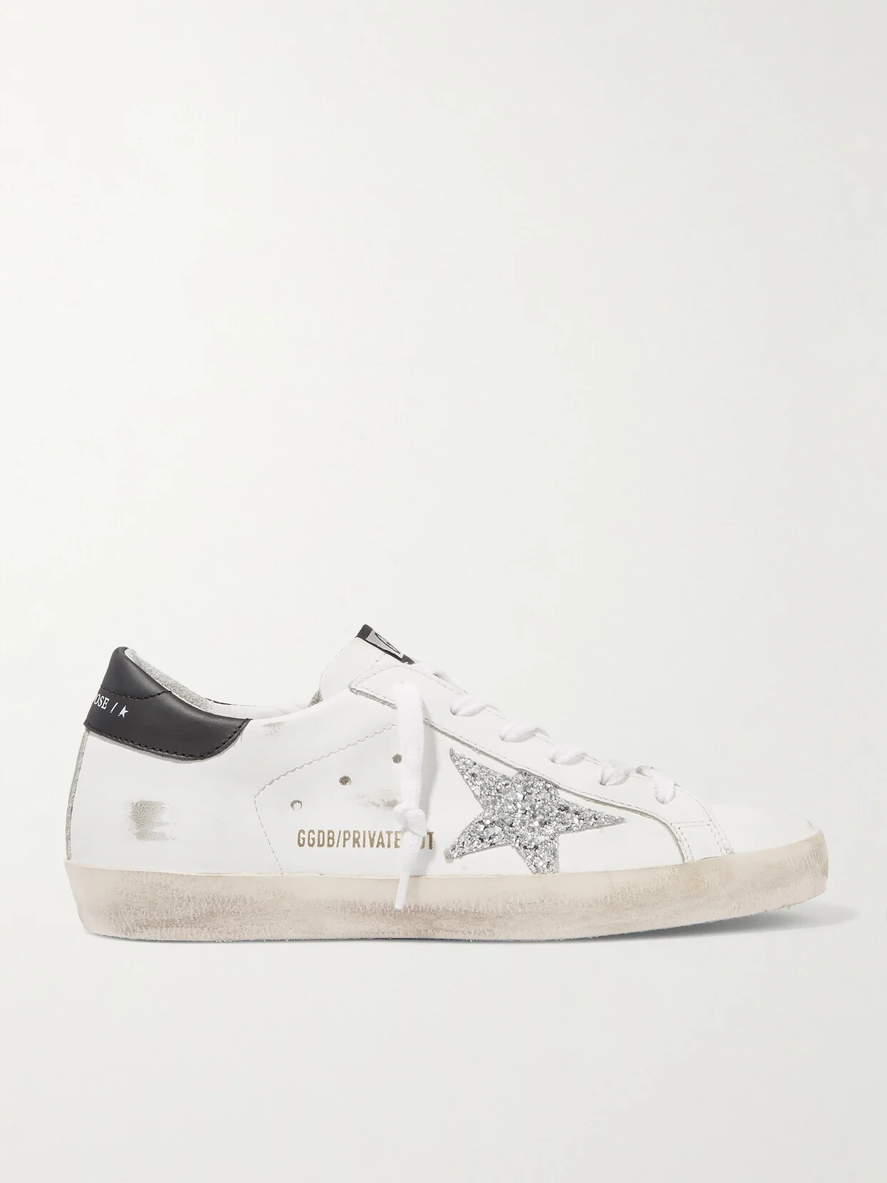 Superstar Distressed Glittered Leather Sneakers - 1