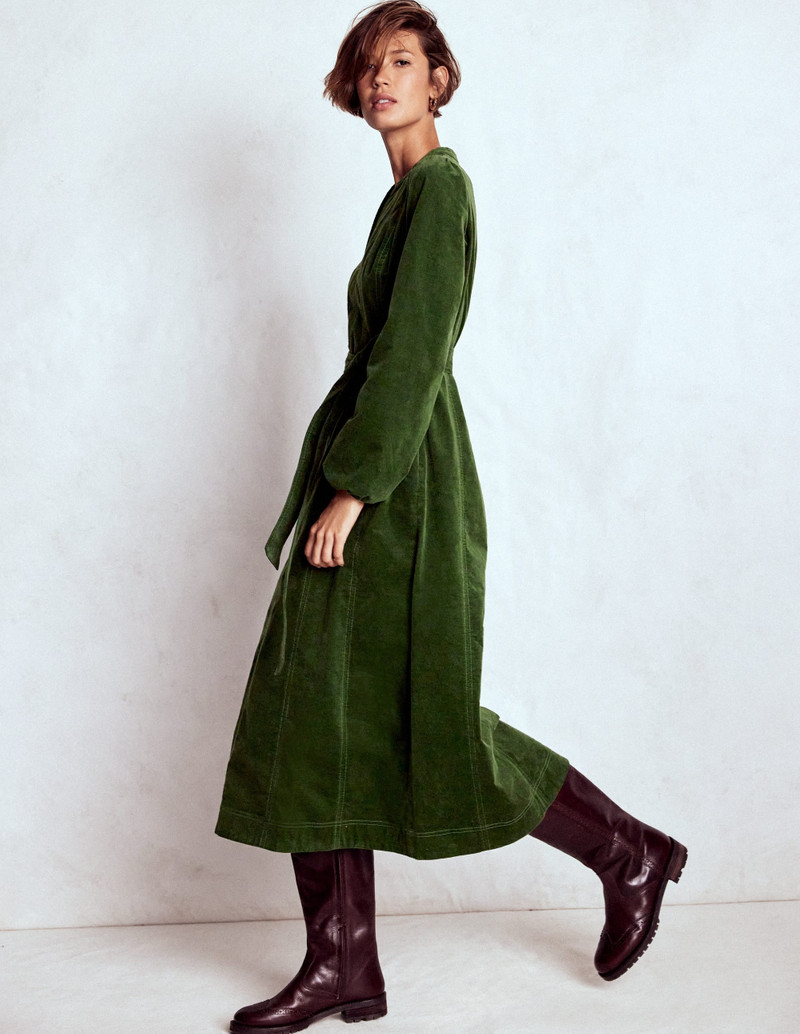 Ros Panelled Cord Midi Dress-Green Fir 4
