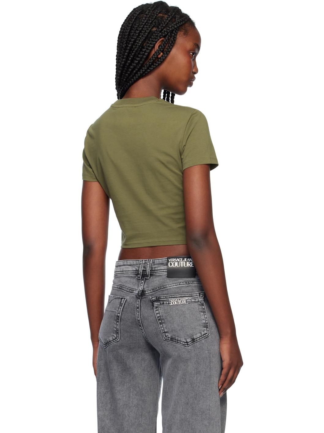 Khaki Crystal Gothic Logo Crop T-shirt - 3
