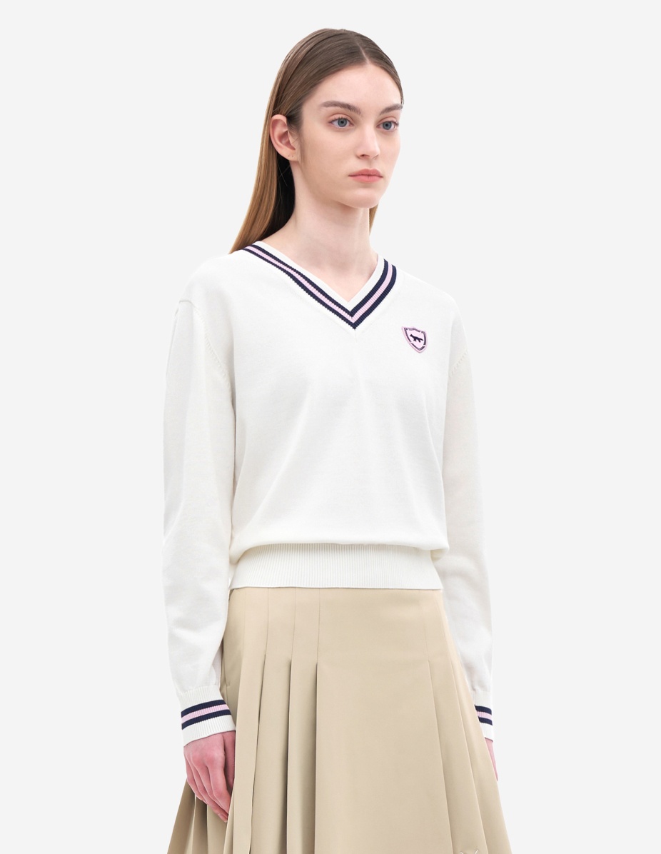 Women Crest Logo Vneck Pullover Sweater - 3