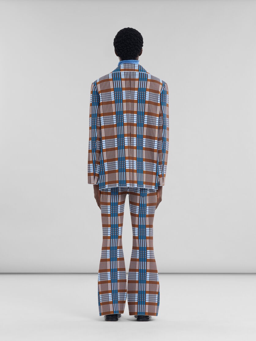 BROWN AND BLUE CHECKED TECHNO KNIT BLAZER - 3