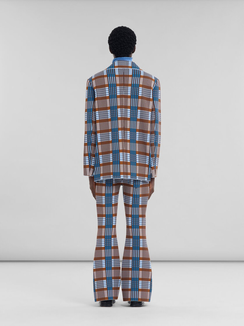 BROWN AND BLUE CHECKED TECHNO KNIT BLAZER 3