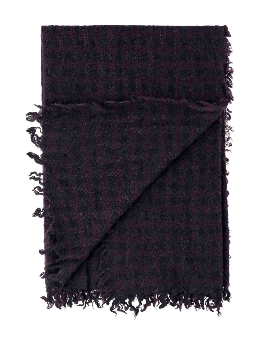 checked-pattern frayed-edges scarf - 3