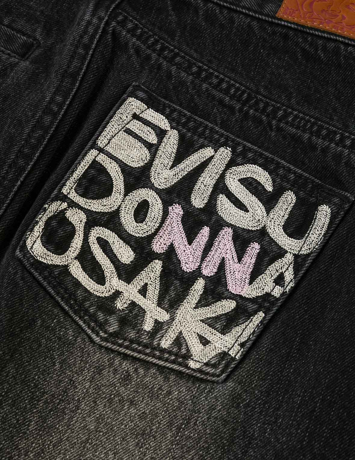 Seagull and Slogan Embroidery Regular Fit Distressed Washed Denim Skirt - 5