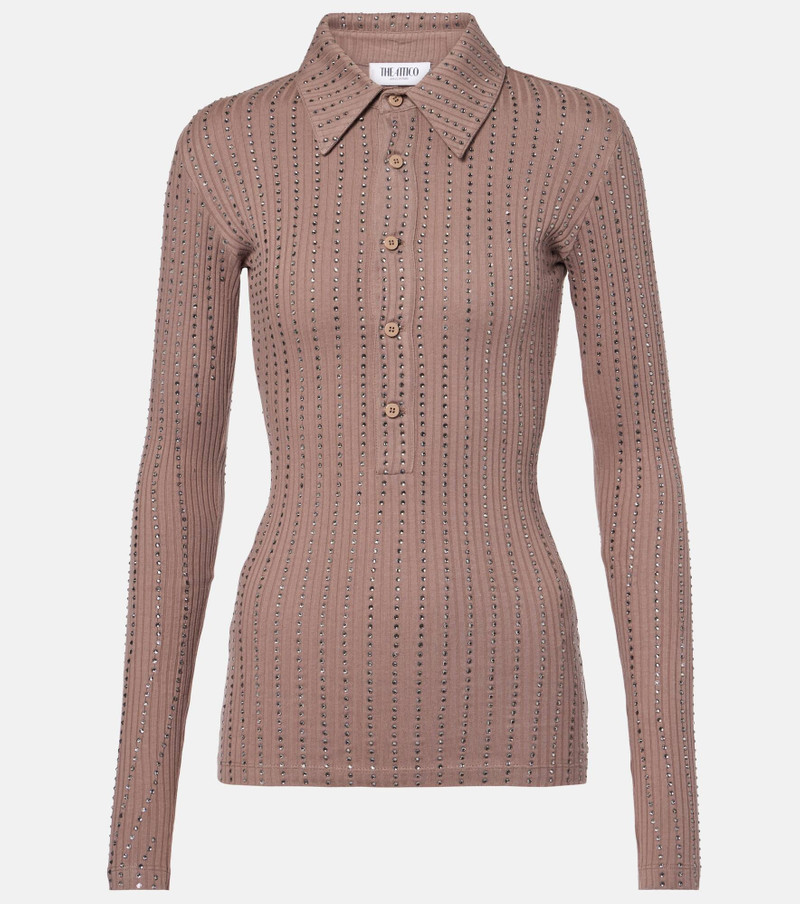 Embellished cotton polo sweater - 1