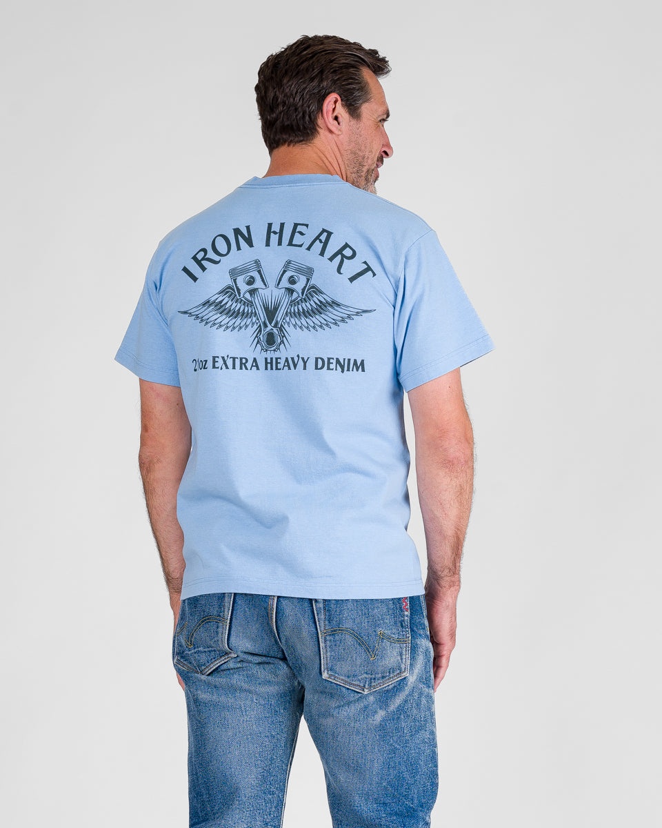 7.5OZ PRINTED LOOPWHEEL CREW NECK T-SHIRT - SAX BLUE - 3