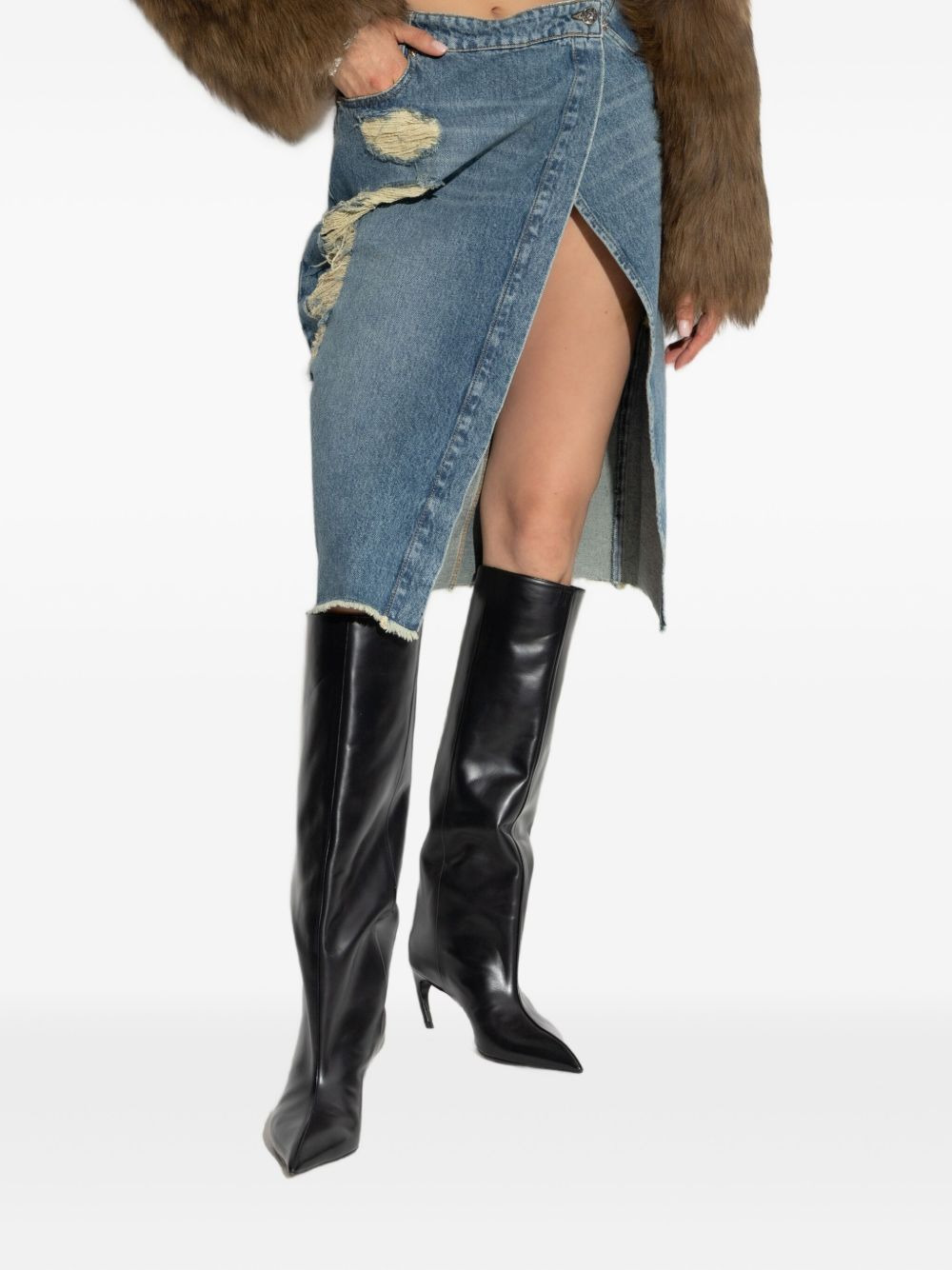 distressed slit-front denim skirt - 2