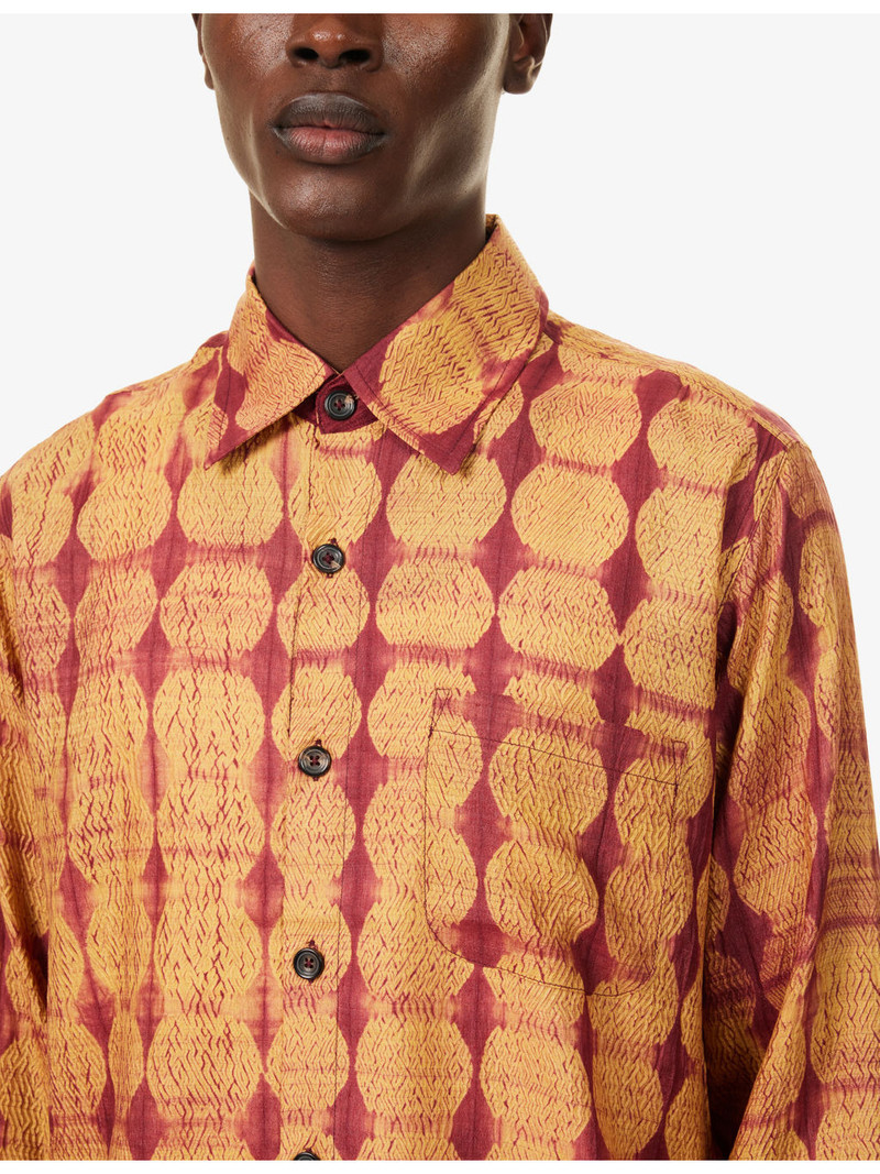 Shibori Patterned Long-Sleeve Silk Shirt 5