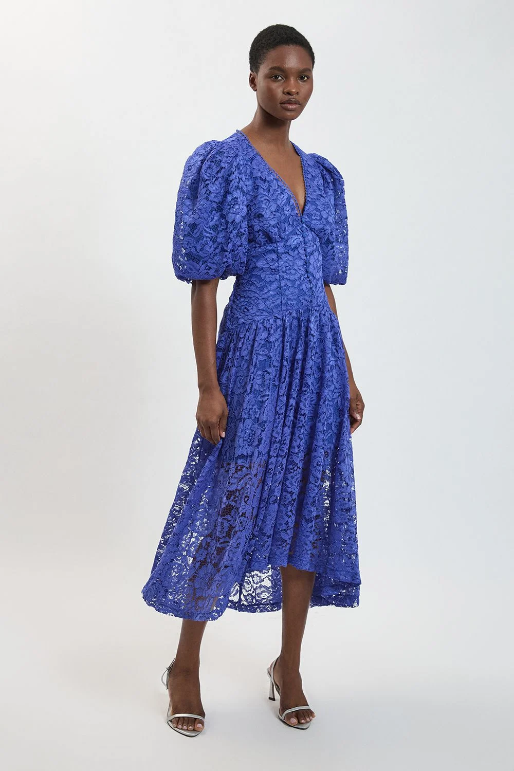 Lace Ruffle Hem Midi Dress - 1