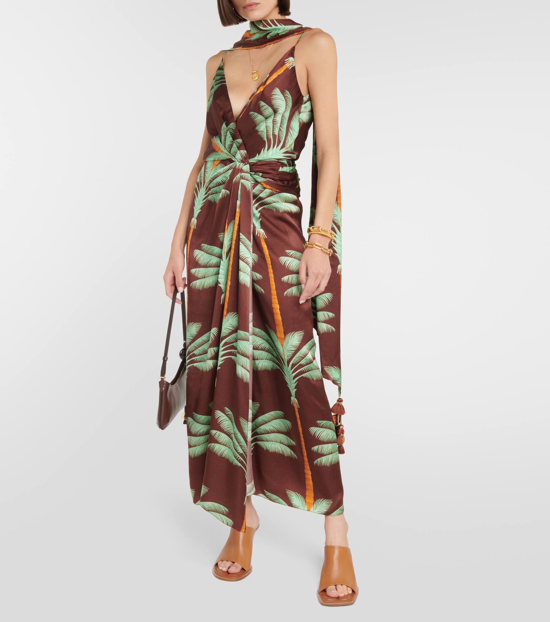 Embroidered printed silk maxi dress - 2