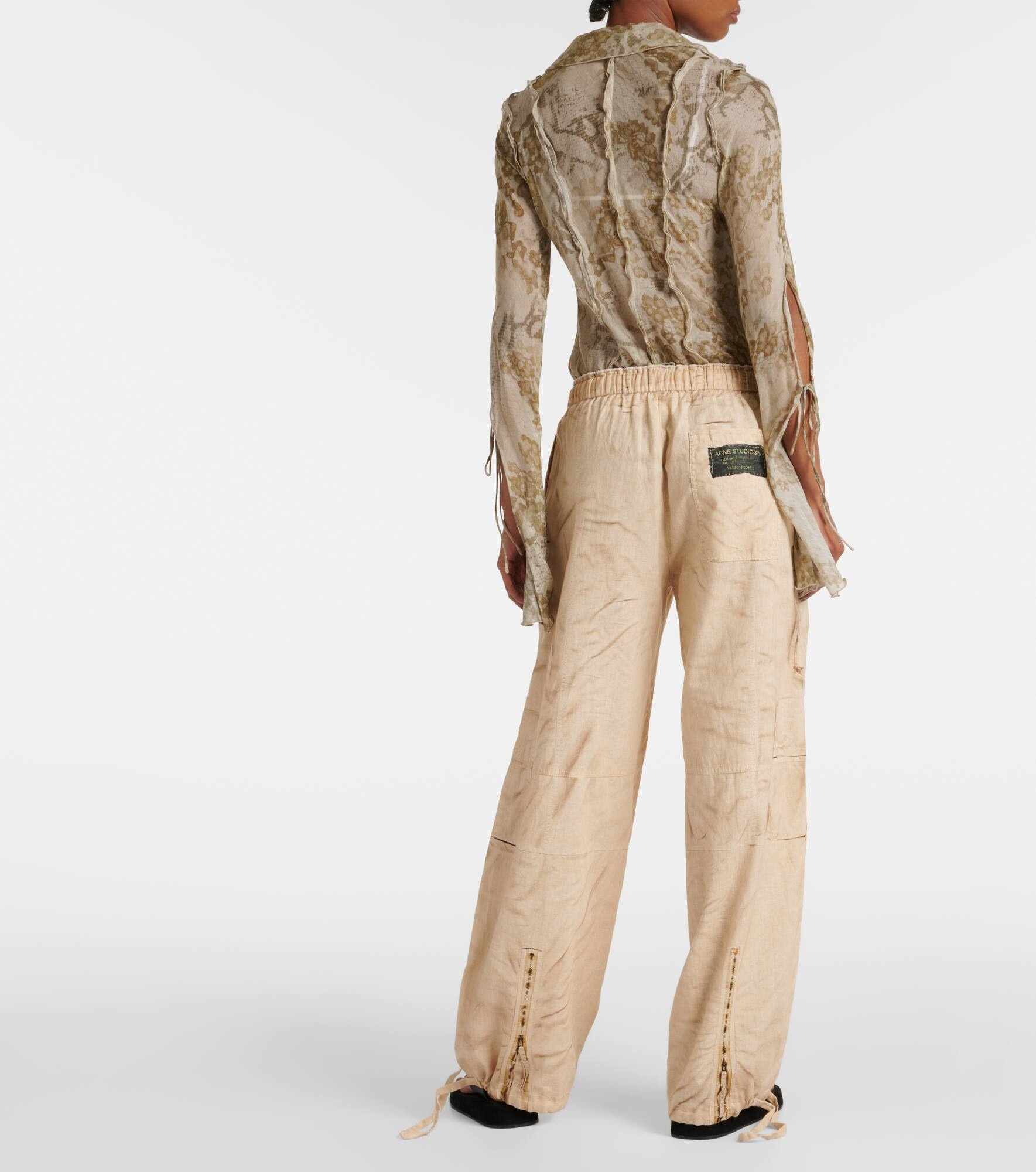 Trompe l'œil linen and cotton cargo pants - 3