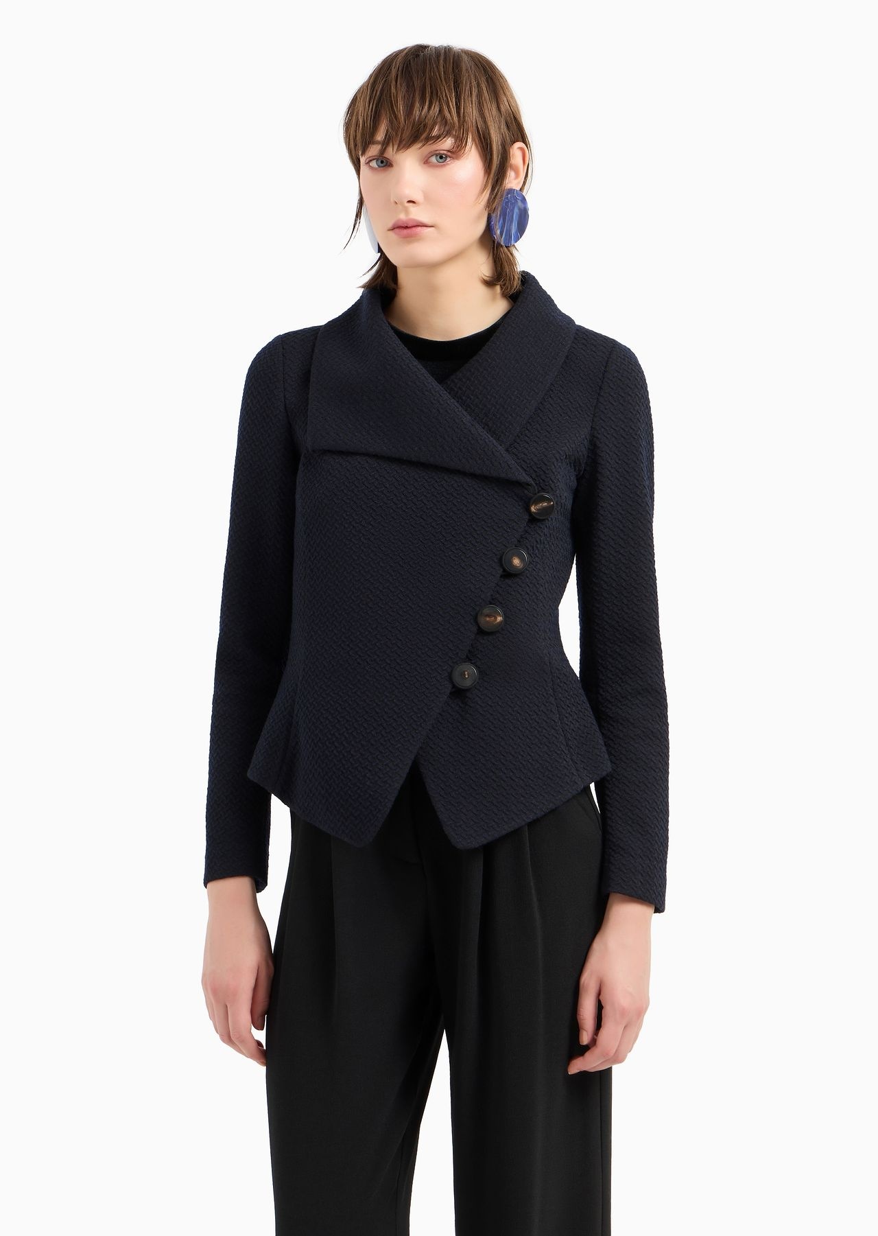 Wool-blend jacquard jersey jacket with embossed pattern - 2