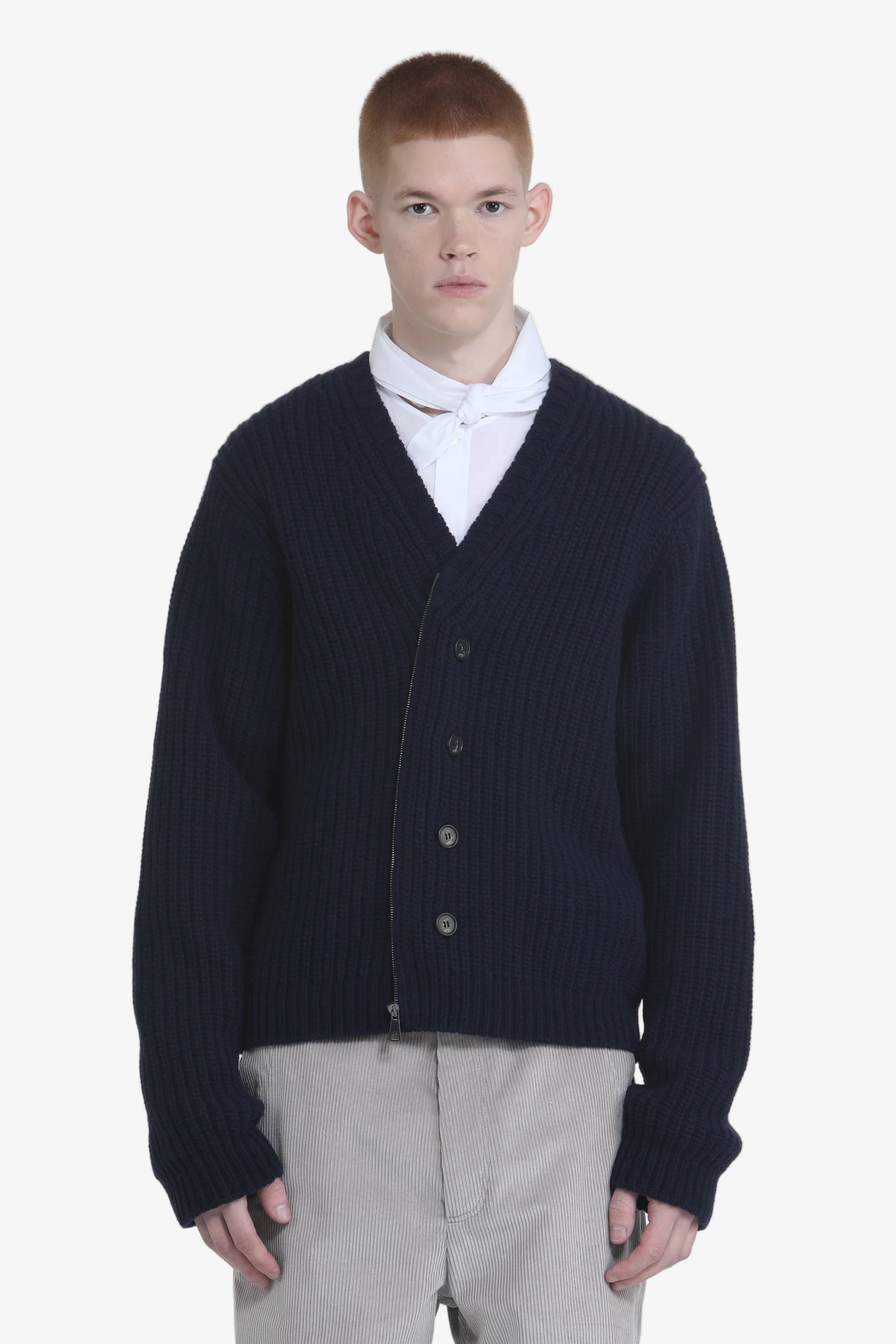 V-NECK SWEATER WITH BUTTONS AND ZIP - 1