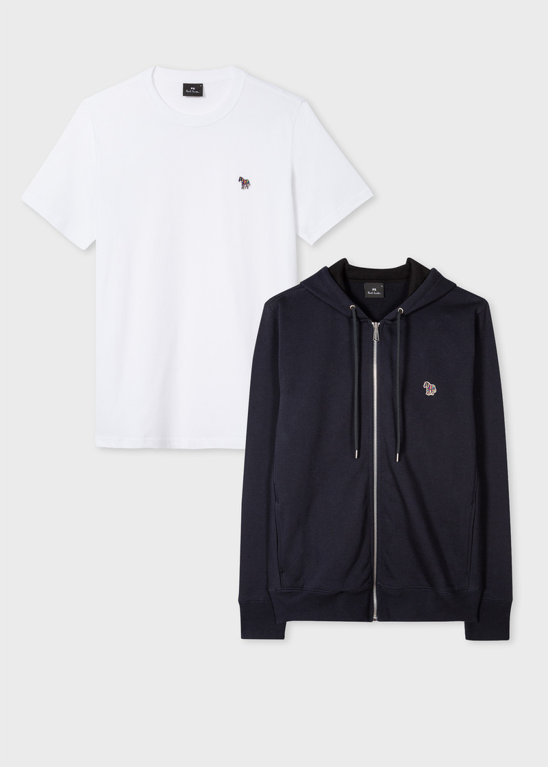 Dark Navy Cotton Zip-Front Hoodie & White T-Shirt Zebra Set 1