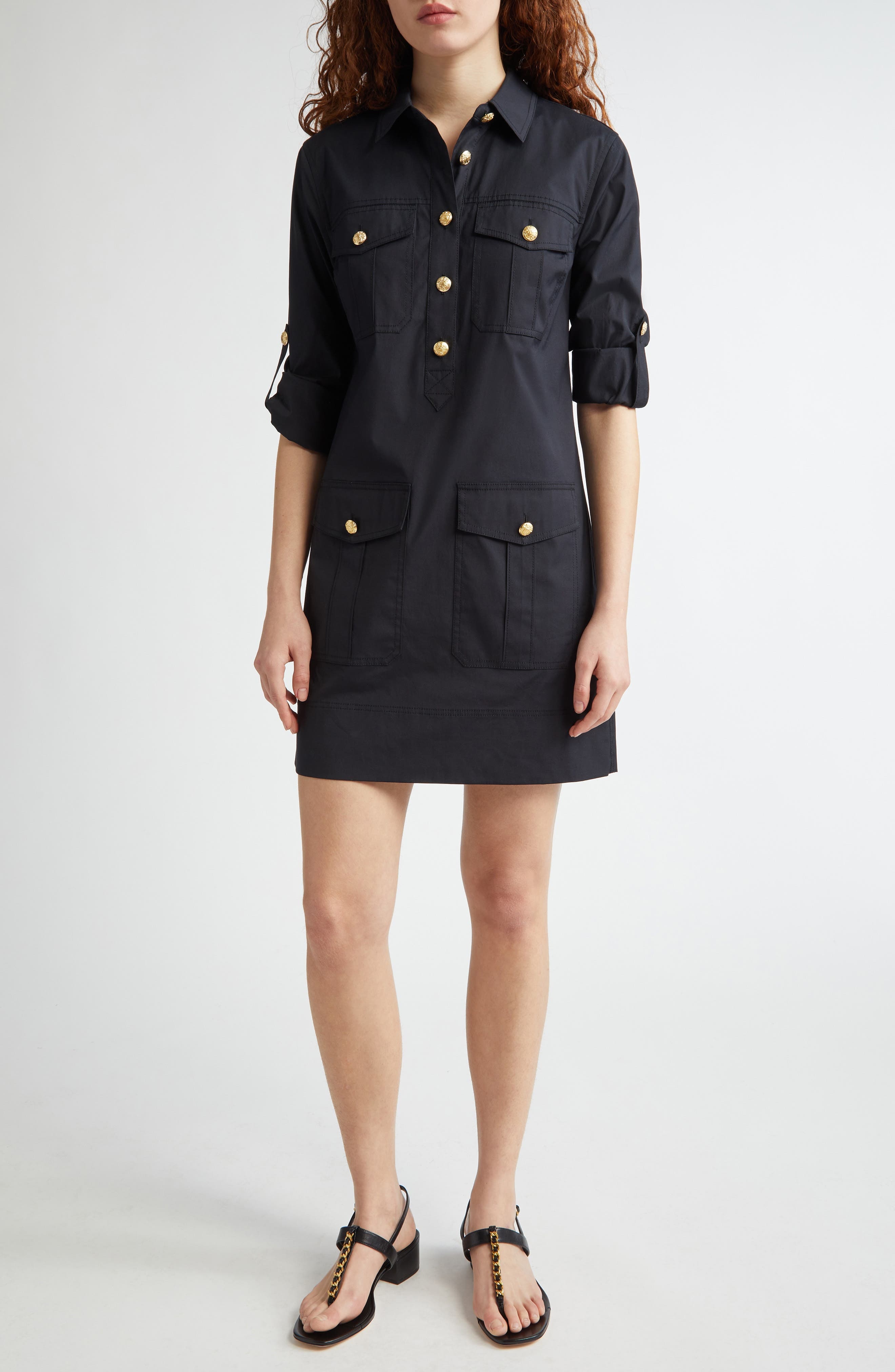 Veronica Beard Saude Long Sleeve Stretch Cotton Dress in Black at Nordstrom - 1