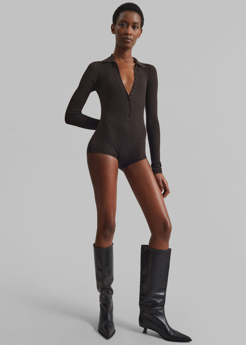Solana Polo Bodysuit - Brown 5