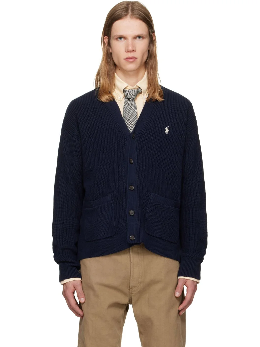 Navy Rib-Knit Cardigan - 1