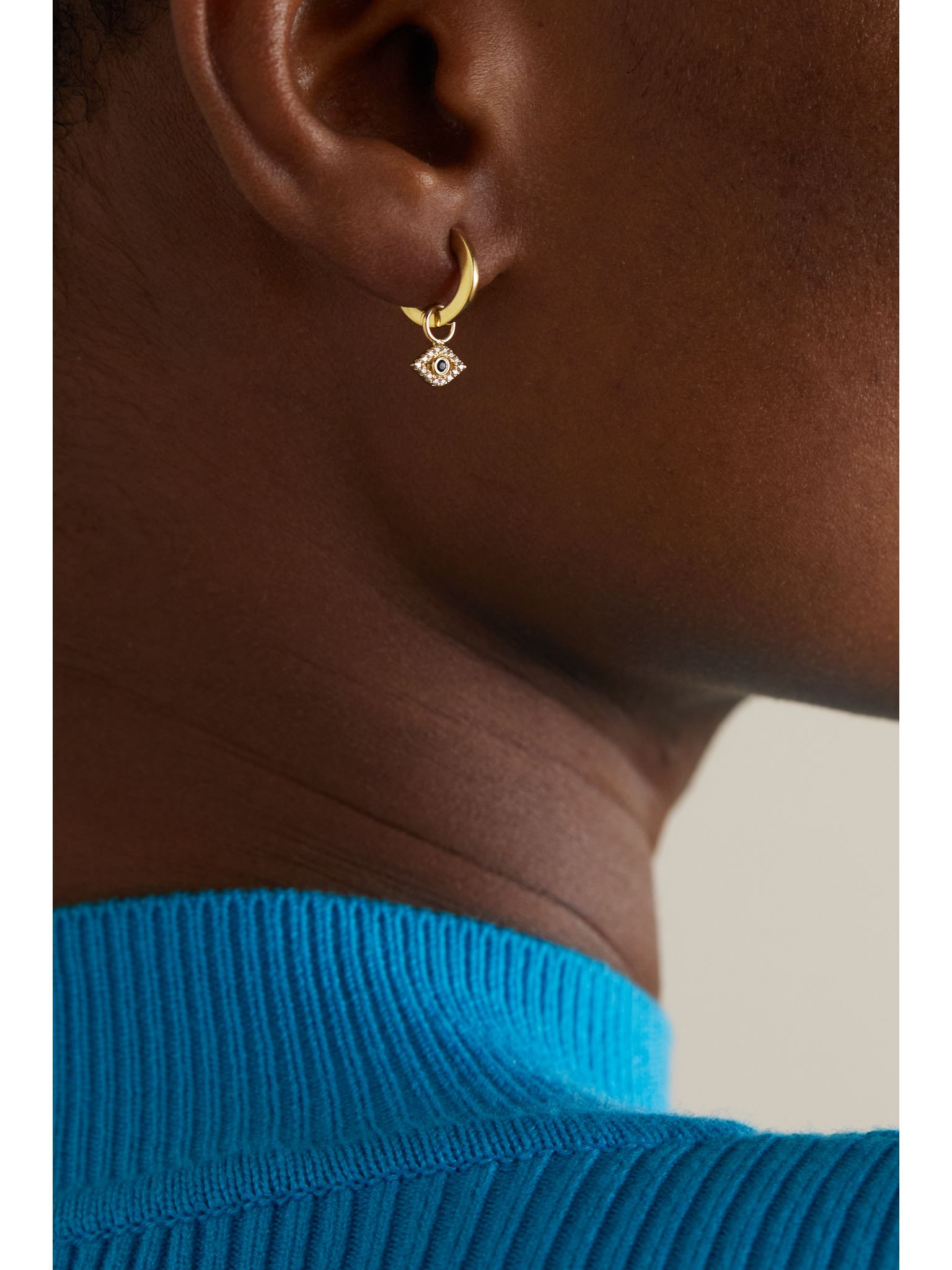 Small Evil Eye 14-karat gold, diamond and sapphire hoop earrings Gold - 2