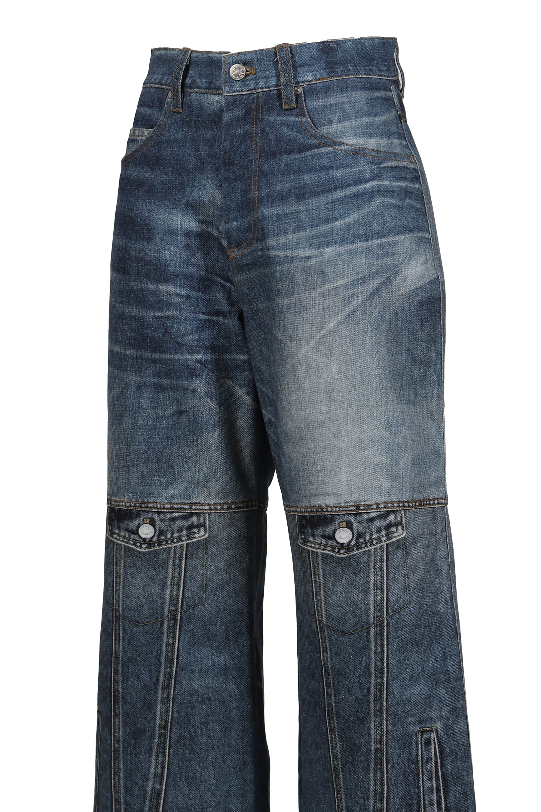UNISEX CUSTOM-LIKE PRINTED DENIM PANTS / MID BLU - 7