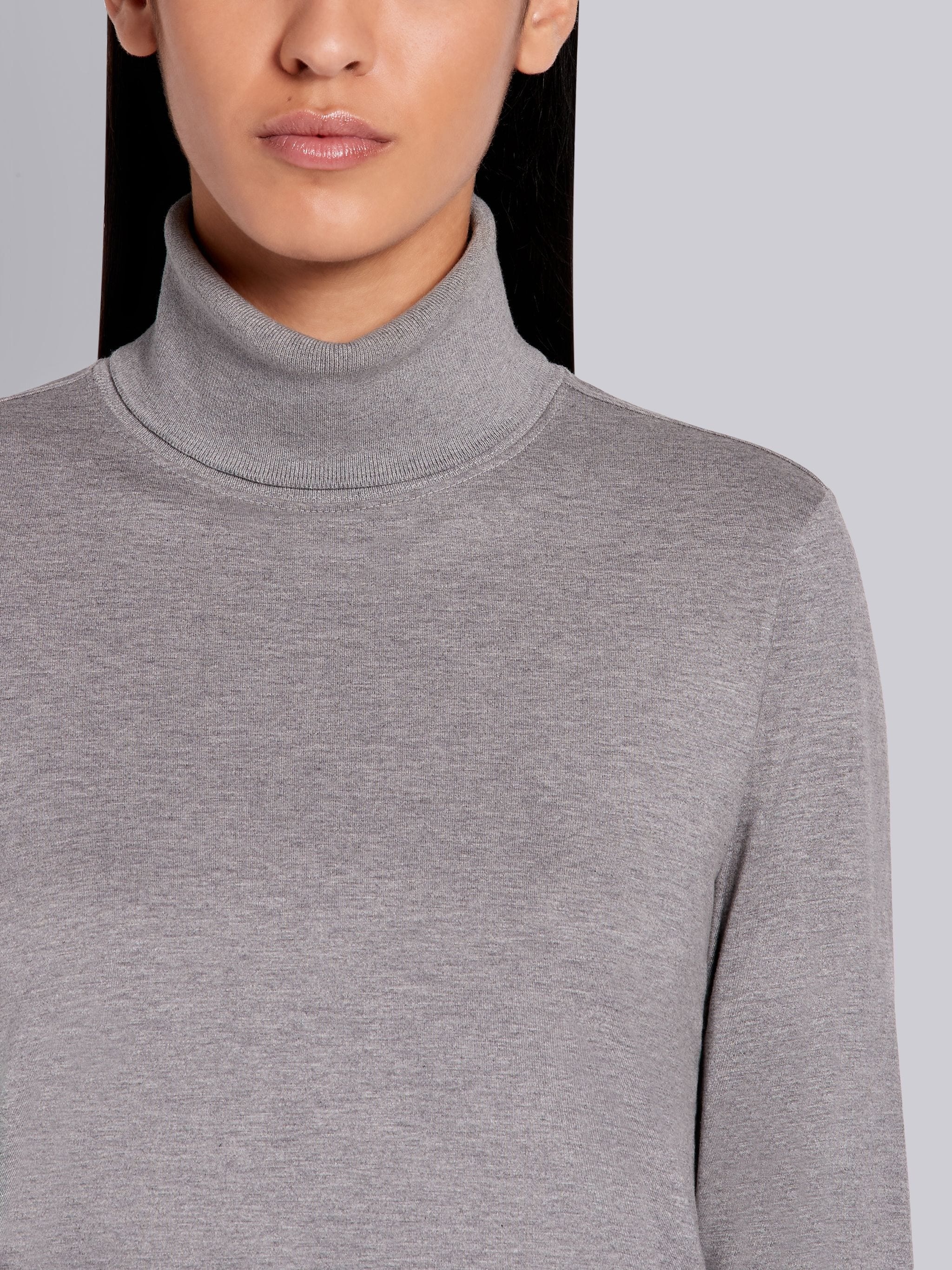 Light Grey Lightweight Cotton Jersey Long Sleeve Turtleneck - 5