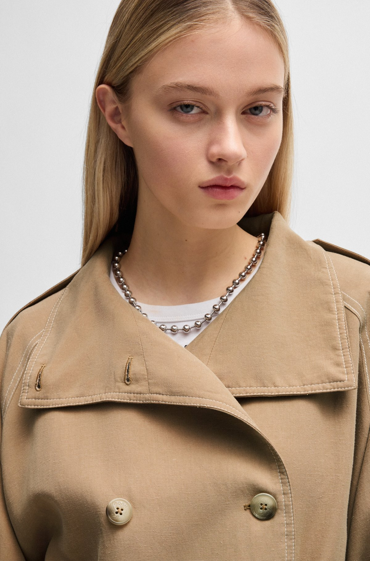 BELTED JACKET WITH STAND COLLAR AND CONTRAST STITCHING - 5