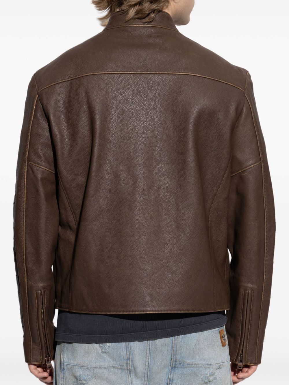 patch-detail leather jacket - 3