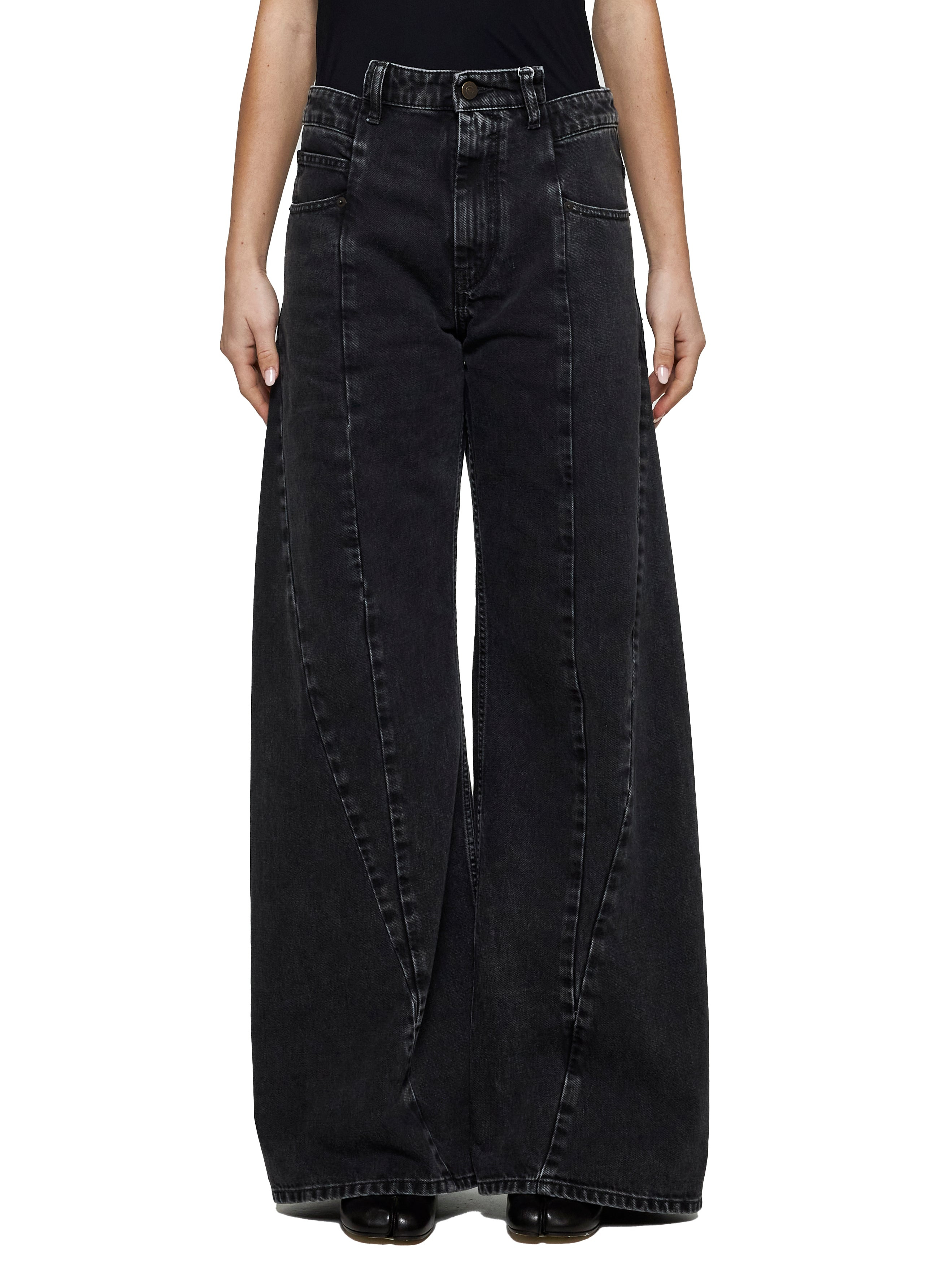 Black denim cut-out waist jeans - 3