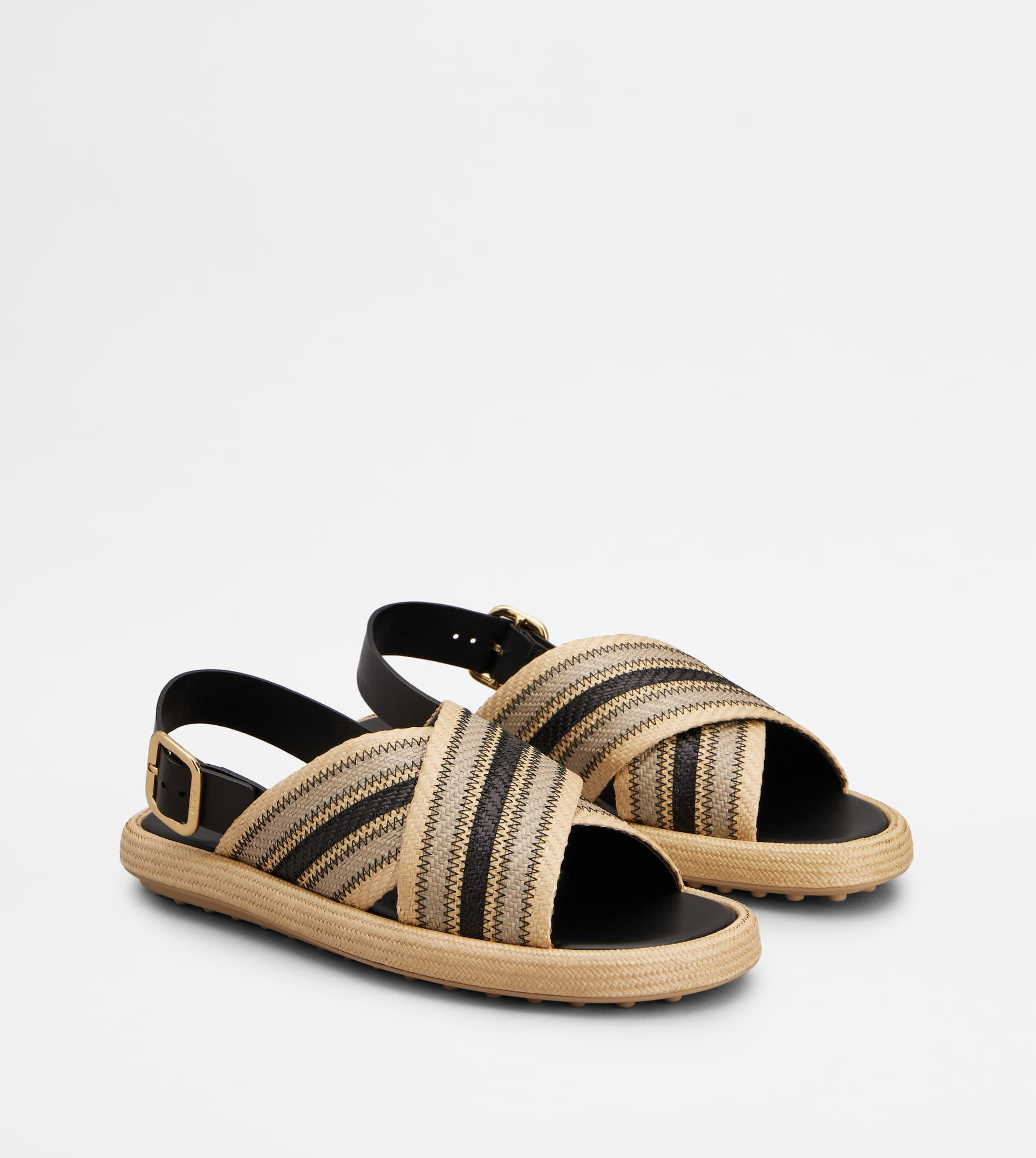 SANDALS IN FABRIC AND LEATHER - BEIGE, BLACK - 2