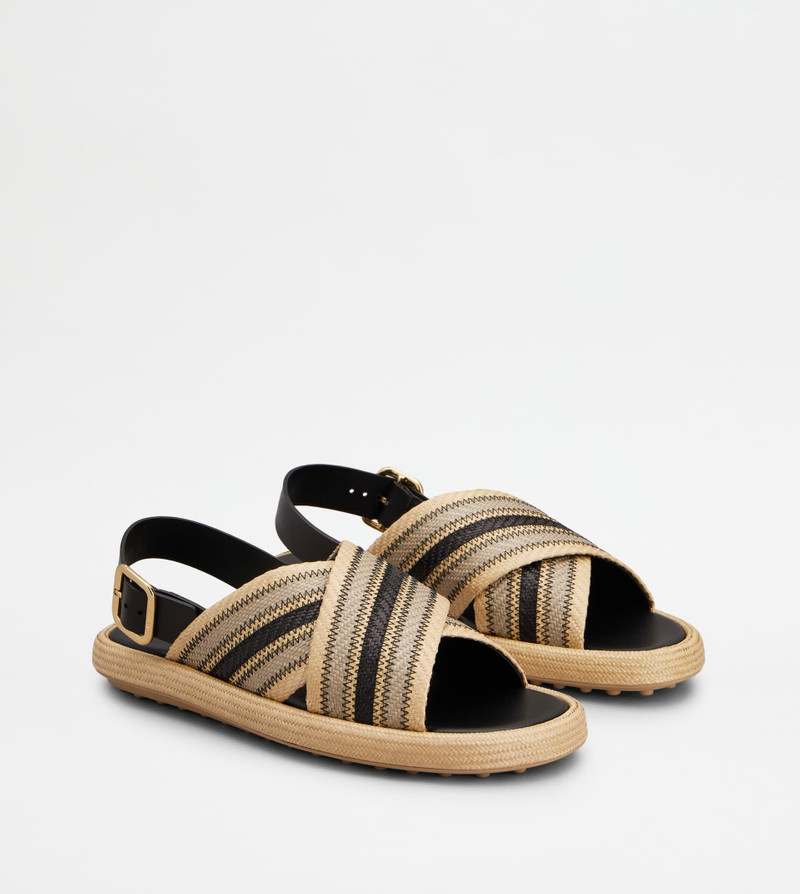 Tod's SANDALS IN FABRIC AND LEATHER - BEIGE, BLACK outlook