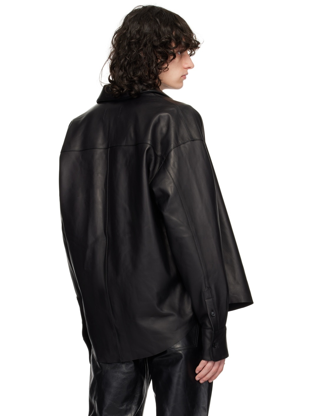 Black Embossed Leather Jacket - 3
