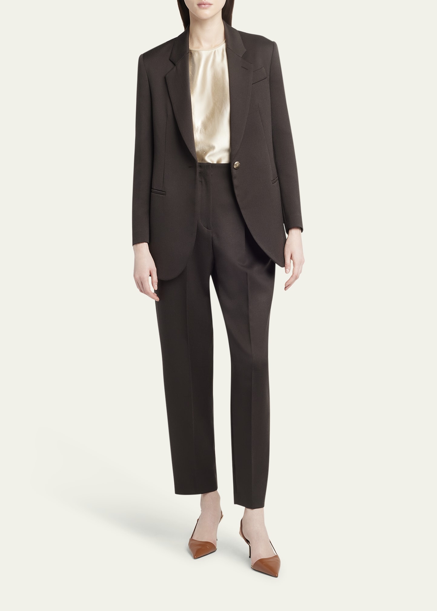 Tonal Piping Long-Sleeve Silk Blouse - 2