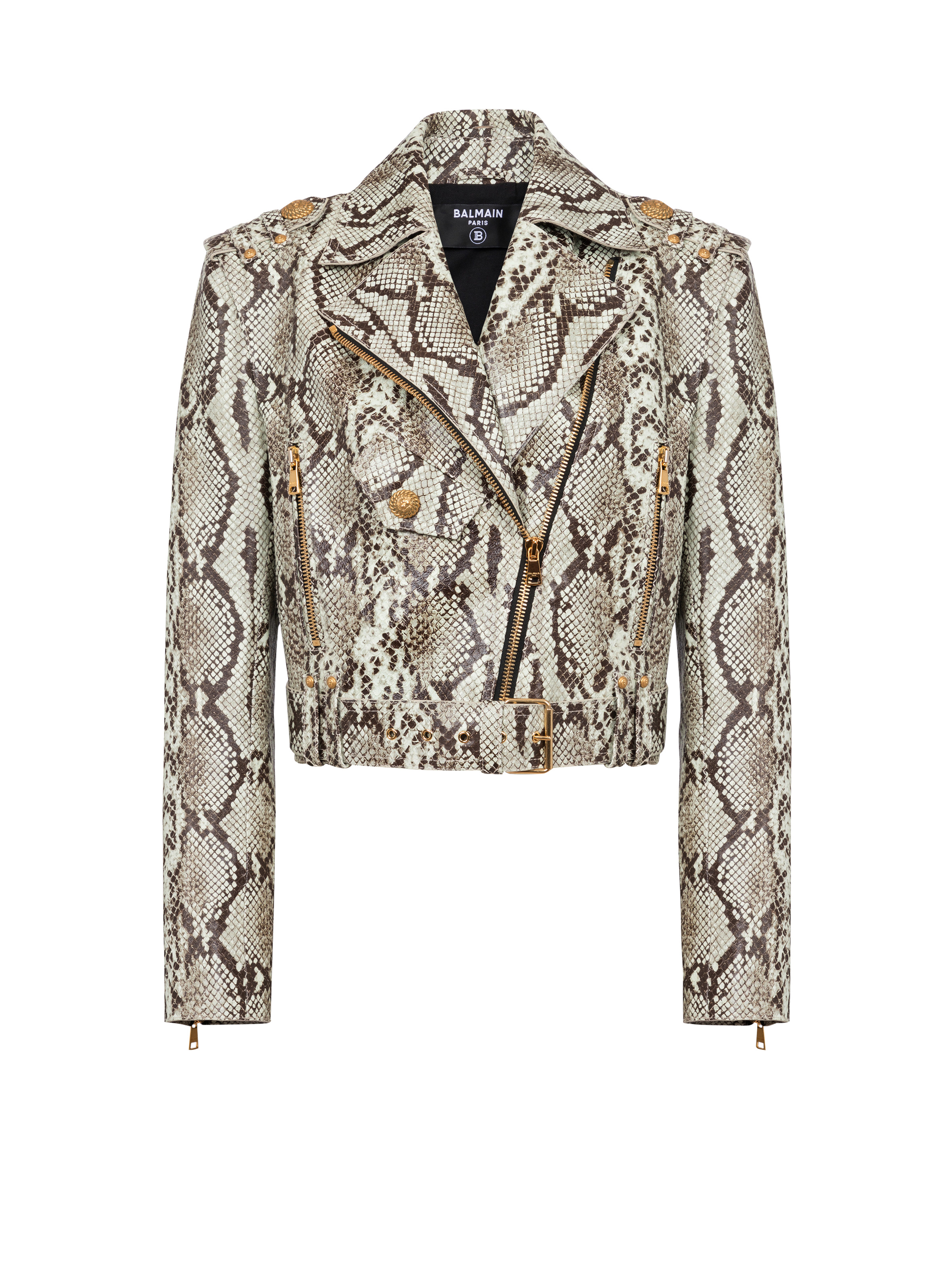 Snakeskin leather biker jacket - 1