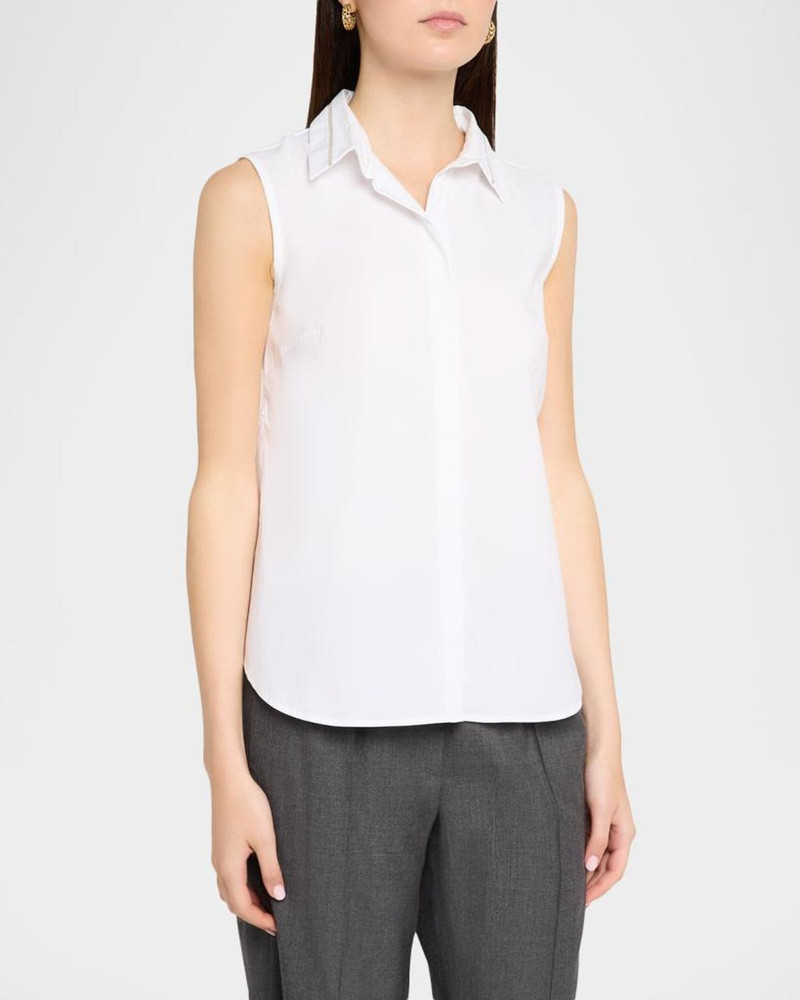Chain-Trim Sleeveless Stretch Cotton Shirt 4