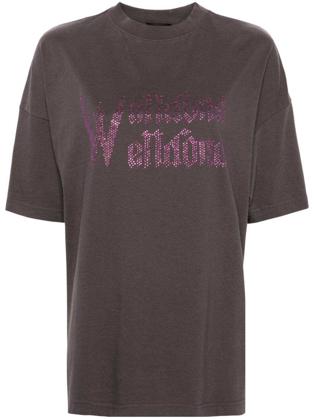 logo-rhinestone cotton T-shirt - 1